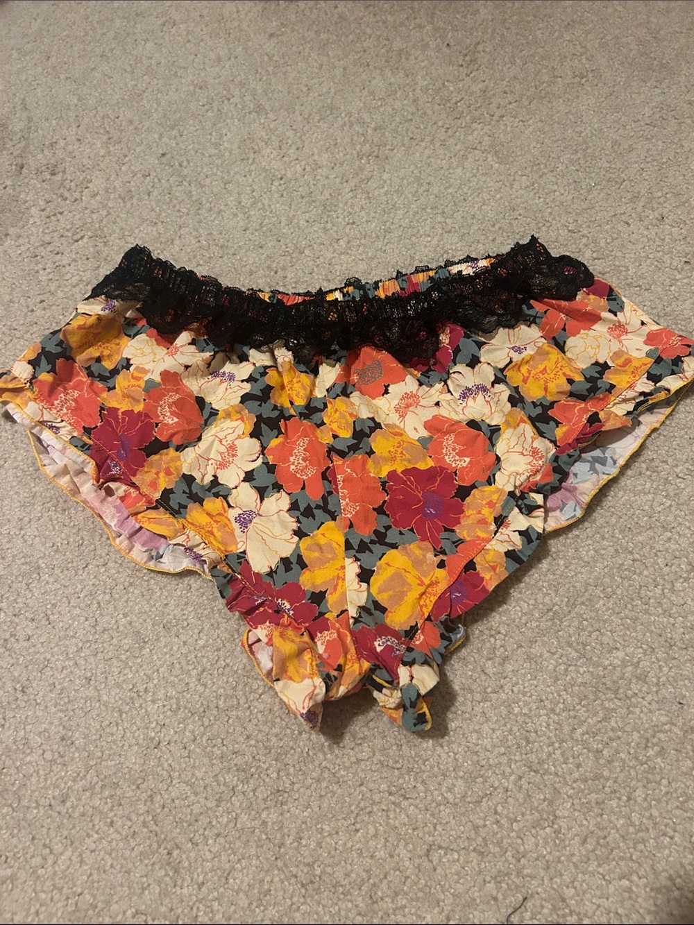 Free People Floral Lace-Trim Elastic-Waist Sleep shorts